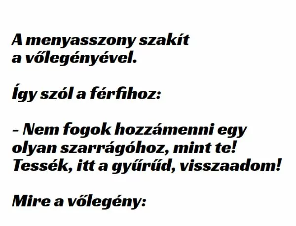 Vicc: A menyasszony szakít a vőlegényével –  … kattints a folytatásért