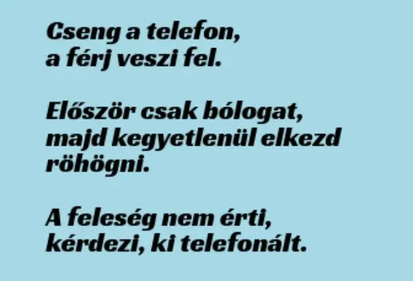 Vicc: Cseng a telefon, a férj veszi fel –  … kattints a folytatásért