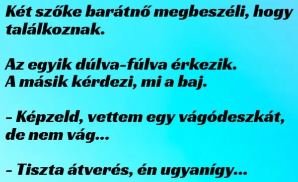 Vicc: Két szőke barátnő találkozik. Az egyik dúlva-fúlva érkezik. A másik kérdezi, mi a baj –  … kattints a folytatásért