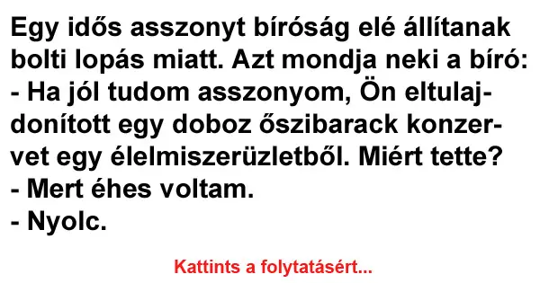 Vicc: Egy idős asszonyt bíróság elé állítanak bolti lopás miatt…