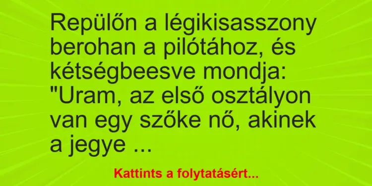 Vicc: Repülőn a légikisasszony berohan a pilótához, és kétségbeesve mondja: “Uram, az…