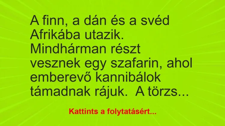 Vicc: A finn, a dán és a svéd Afrikába utazik. Mindhárman részt vesznek egy szafarin,…