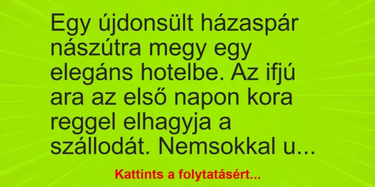 Vicc: Egy újdonsült házaspár nászútra megy egy elegáns hotelbe. Az ifjú ara az első…