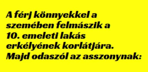 A férj könnyekkel a szemében felmászik a 10. emeleti lakás erkélyének korlátjára. – …