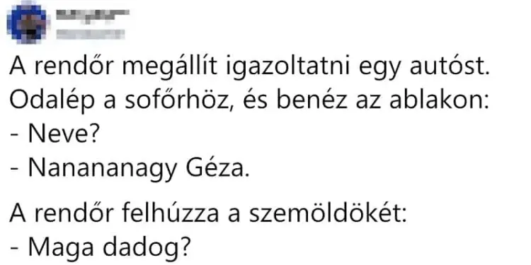 Vicc: A rendőr megállít igazoltatni egy autóst…