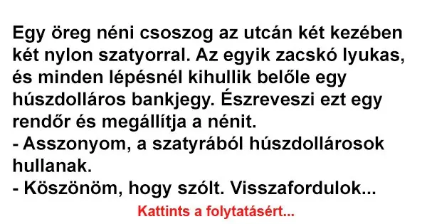 Vicc: Egy öreg néni csoszog az utcán…