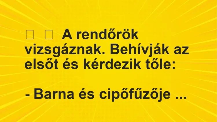 Vicc: 
	    	    A rendőrök vizsgáznak. Behívják az elsőt és kérdezik tőle:


-…