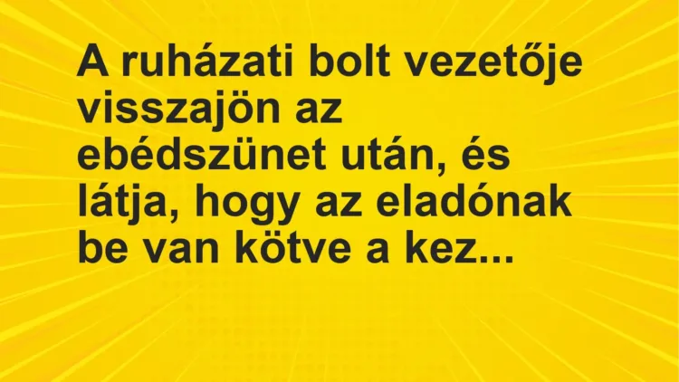 Vicc: A ruházati bolt vezetője visszajön az ebédszünet után, és látja, hogy az…