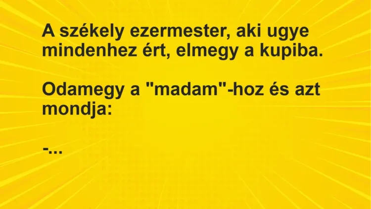 Vicc: A székely ezermester, aki ugye mindenhez ért, elmegy a kupiba.

Odamegy a…