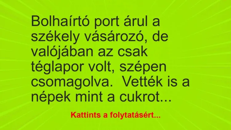 Vicc: Bolhaírtó port árul a székely vásározó, de valójában az csak téglapor volt,…