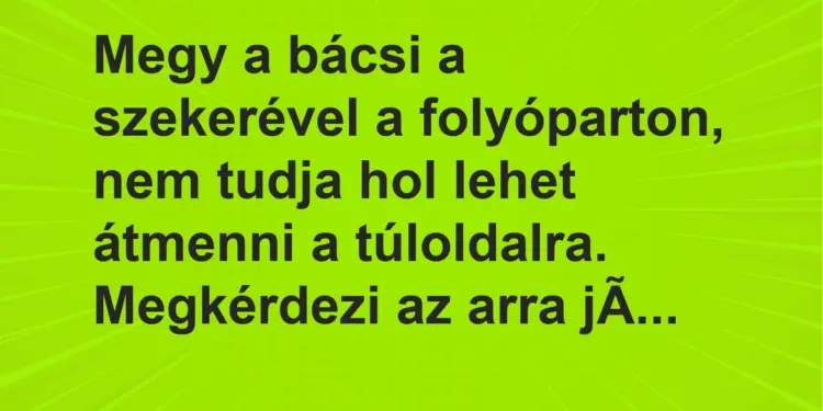 Vicc: Megy a bácsi a szekerével a folyóparton, nem tudja hol lehet átmenni a…