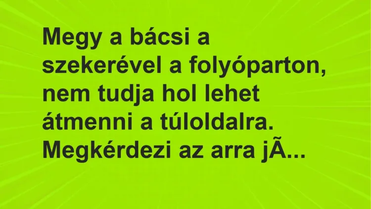 Vicc: Megy a bácsi a szekerével a folyóparton, nem tudja hol lehet átmenni a…