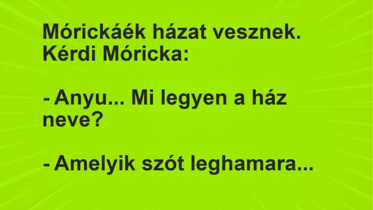 Vicc: Mórickáék házat vesznek. Kérdi Móricka:

– Anyu… Mi legyen a ház…