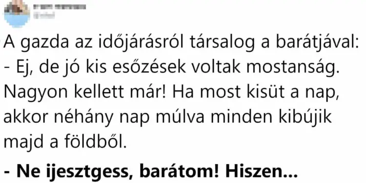 Vicc: A gazda az időjárásról társalog a barátjával…