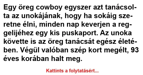 Vicc: Egy öreg cowboy egyszer azt tanácsolta az unokájának…