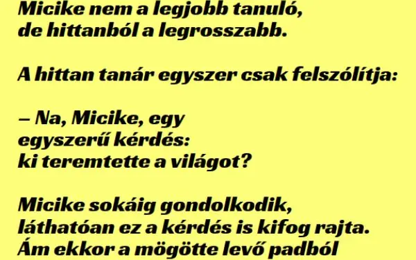 Vicc: Micike nem a legjobb tanuló, de hittanból messze ő a legrosszabb…