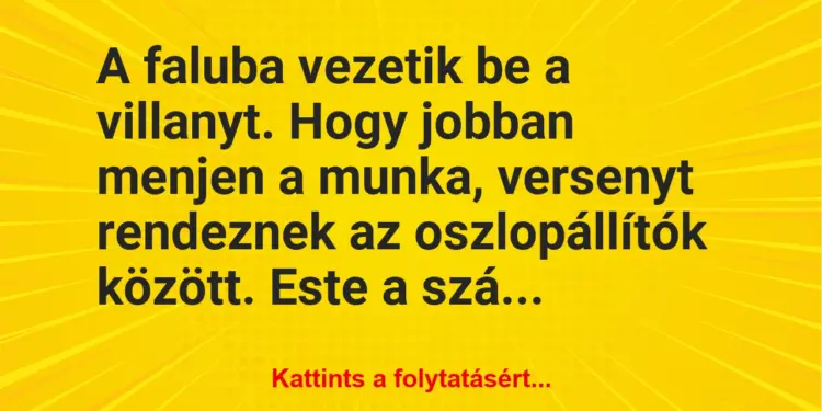 Vicc: A faluba vezetik be a villanyt. Hogy jobban menjen a munka, versenyt…