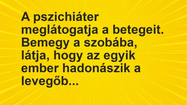 Vicc: A pszichiáter meglátogatja a betegeit. Bemegy a szobába, látja, hogy az egyik…