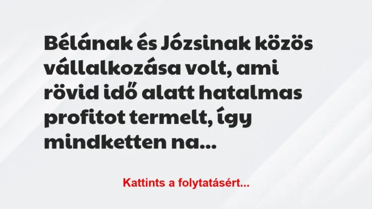 Vicc: Bélának és Józsinak közös vállalkozása volt, ami rövid idő alatt hatalmas…