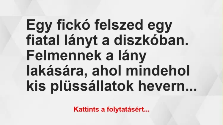 Vicc: Egy fickó felszed egy fiatal lányt a diszkóban. Felmennek a lány…