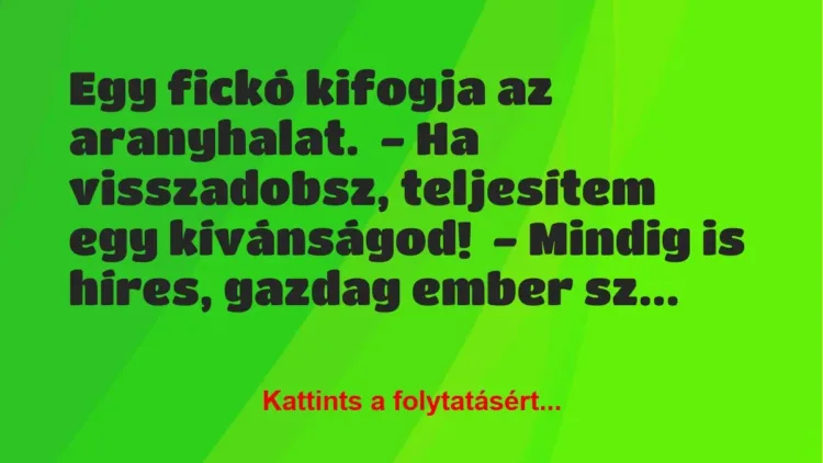 Vicc: Egy fickó kifogja az aranyhalat.

– Ha visszadobsz, teljesítem egy…