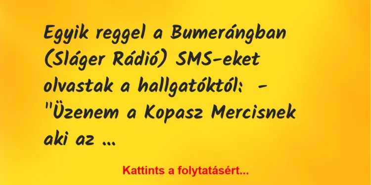 Vicc: Egyik reggel a Bumerángban (Sláger Rádió) SMS-eket olvastak a…