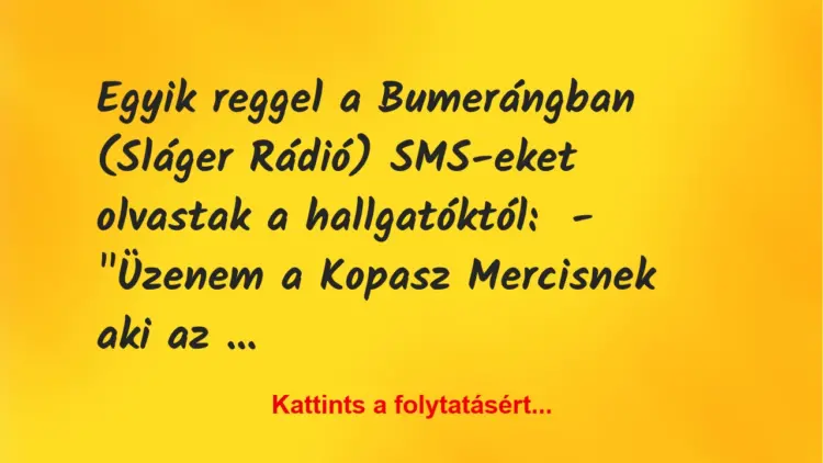 Vicc: Egyik reggel a Bumerángban (Sláger Rádió) SMS-eket olvastak a…