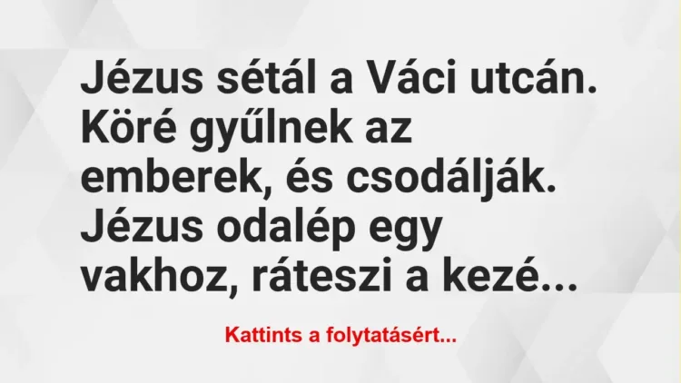 Vicc: Jézus sétál a Váci utcán. Köré gyűlnek az emberek, és csodálják.

Jézus…