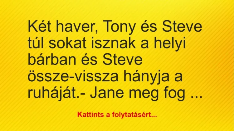 Vicc: Két haver, Tony és Steve túl sokat isznak a helyi bárban és Steve…