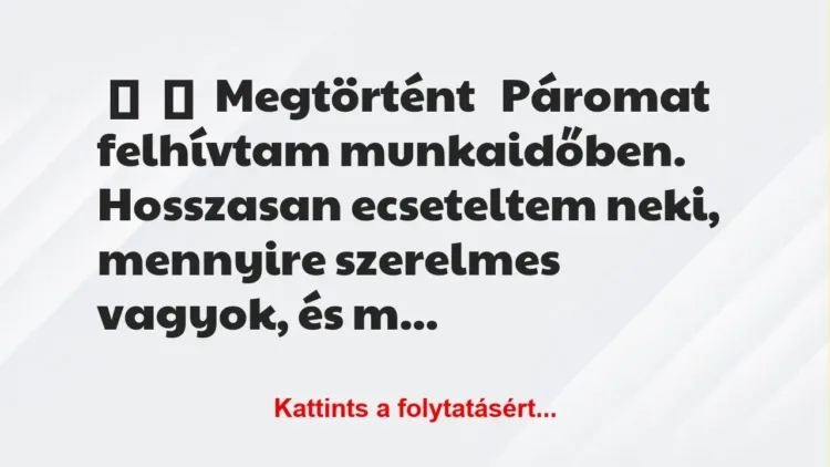 Vicc: 
	    	    Megtörtént


Páromat felhívtam munkaidőben. Hosszasan …