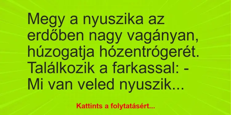 Vicc: Megy a nyuszika az erdőben nagy vagányan, húzogatja hózentrógerét….