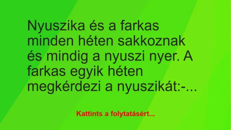 Vicc: Nyuszika és a farkas minden héten sakkoznak és mindig a nyuszi nyer. A…