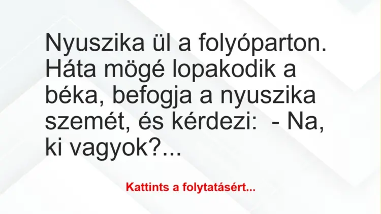 Vicc: Nyuszika ül a folyóparton. Háta mögé lopakodik a béka, befogja a nyuszika…