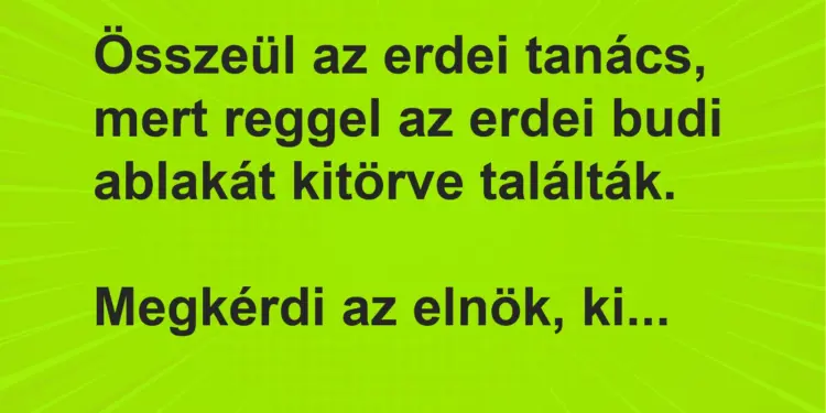 Vicc: Összeül az erdei tanács, mert reggel az erdei budi ablakát kitörve…