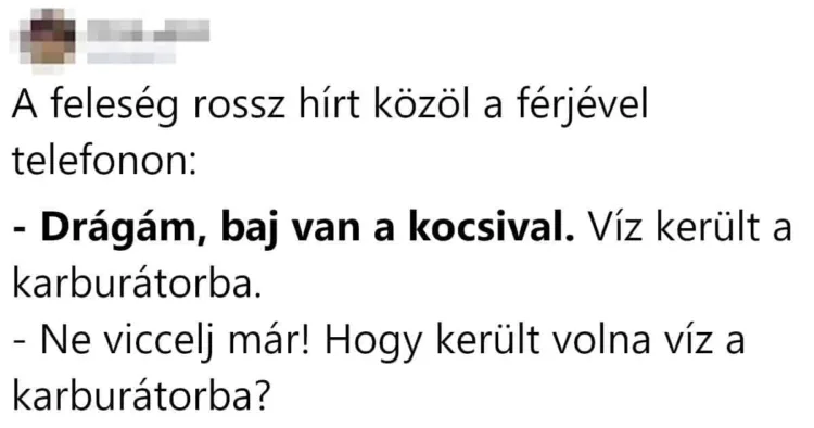 Vicc: A feleség rossz hírt közöl a férjével