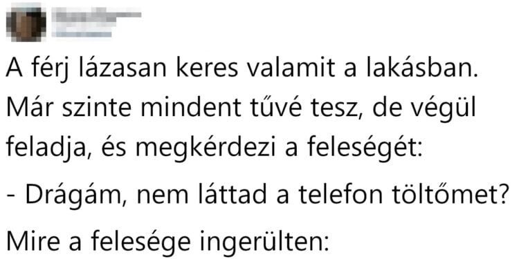 Vicc: A férj lázasan keres valamit a lakásban