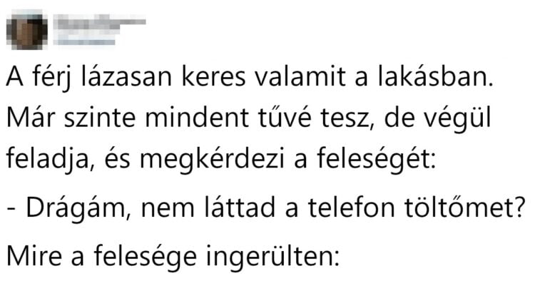 Vicc: A férj lázasan keres valamit a lakásban