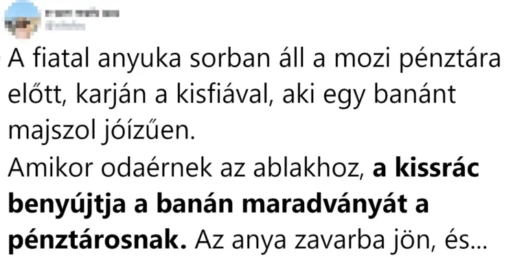 Vicc: A fiatal anyuka sorban áll a mozi pénztára előtt