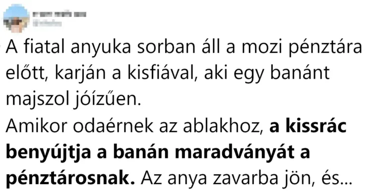 Vicc: A fiatal anyuka sorban áll a mozi pénztára előtt