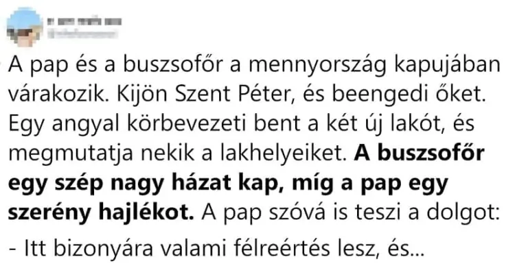 Vicc: A pap és a buszsofőr a mennyország kapujában várakozik