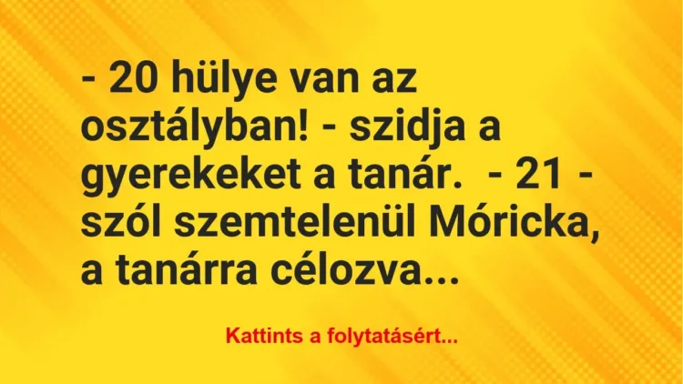 Vicc: – 20 hülye van az osztályban! – szidja a gyerekeket a tanár.

– 21…