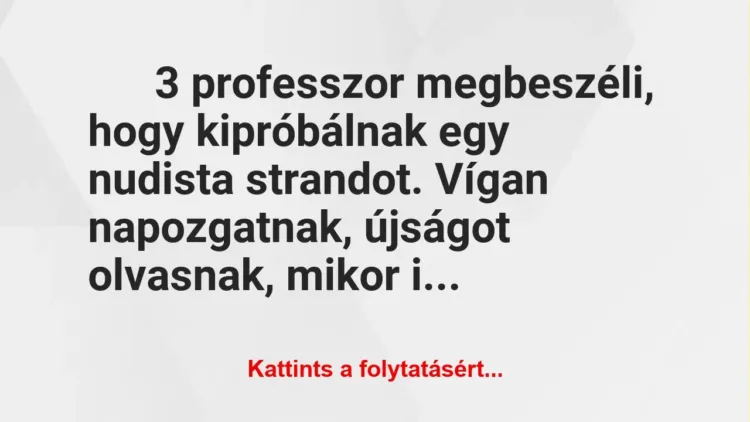 Vicc: 3 professzor megbeszéli, hogy kipróbálnak egy nudista strandot