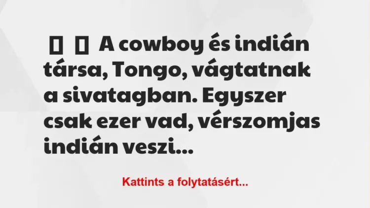 Vicc: 
	    	    A cowboy és indián társa, Tongo, vágtatnak a sivatagban….