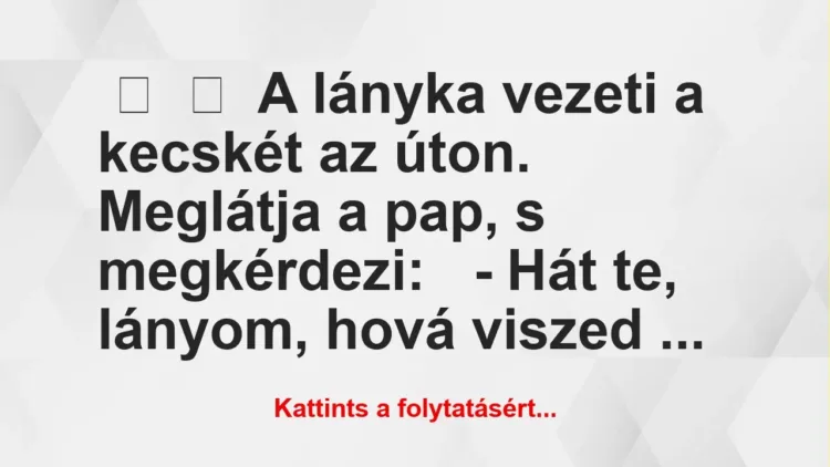 Vicc: 
	    	    A lányka vezeti a kecskét az úton.


Meglátja a pap, s…