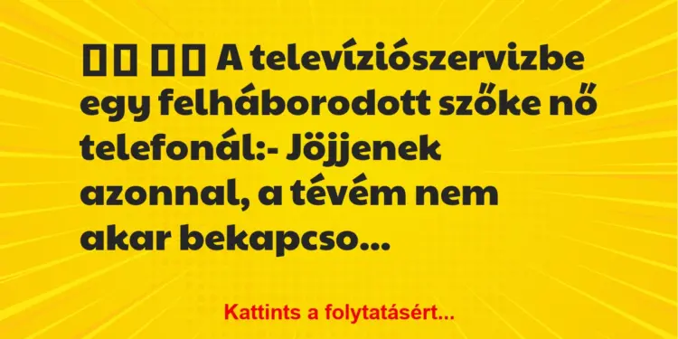 Vicc:
A televíziószervizbe egy felháborodott szőke nő…