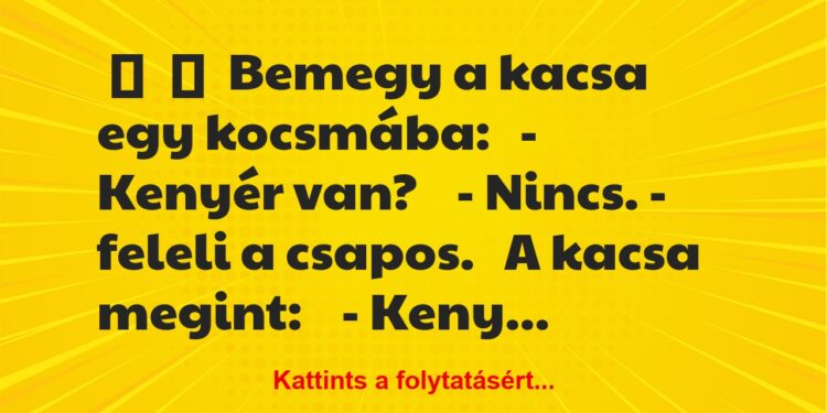 Vicc:
Bemegy a kacsa egy kocsmába:– Kenyér van?-…