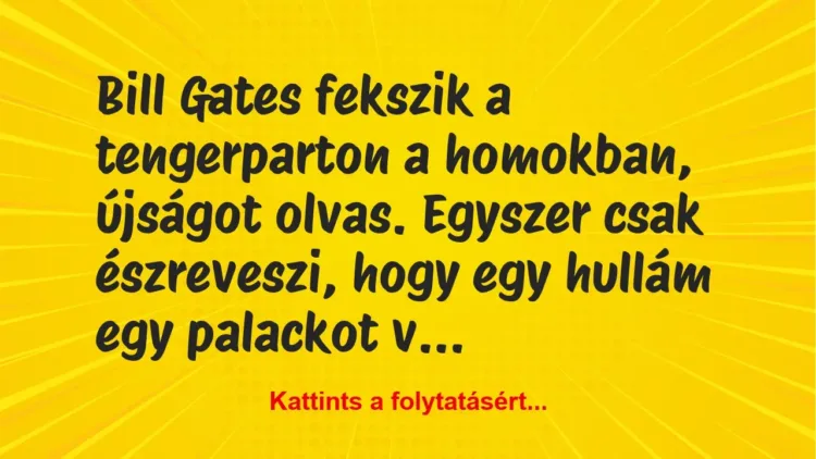 Vicc: Bill Gates fekszik a tengerparton a homokban, újságot olvas. Egyszer…