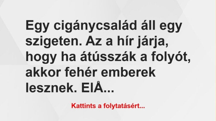 Vicc: Egy cigánycsalád áll egy szigeten. Az a hír járja, hogy ha átússzák a…