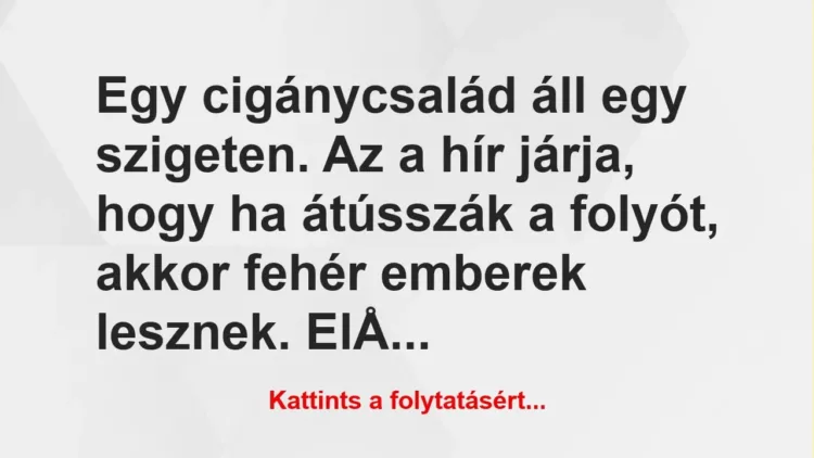 Vicc: Egy cigánycsalád áll egy szigeten. Az a hír járja, hogy ha átússzák a…