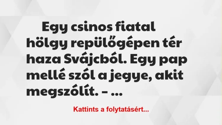 Vicc: Egy csinos fiatal hölgy repülőgépen tér haza Svájcból